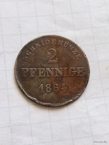 2 пфеннига 1864 года Саксен-Мейнинген!!!