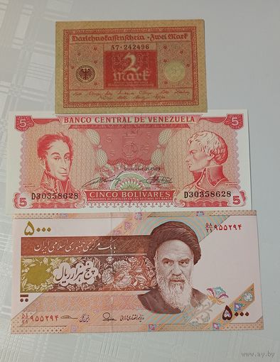 Сборный лот банкнот Венесуэла,Иран,Германия..