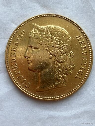 20 Франков 1896 г. Швейцария (период 1883 - 1896) Золотая монета 20 FR