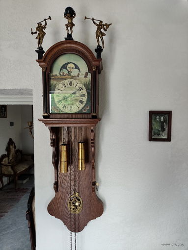 Антикварные Голландские Маятниковые Часы Заанские / Zaance Clock Dutch XX век Расписные, Лунный