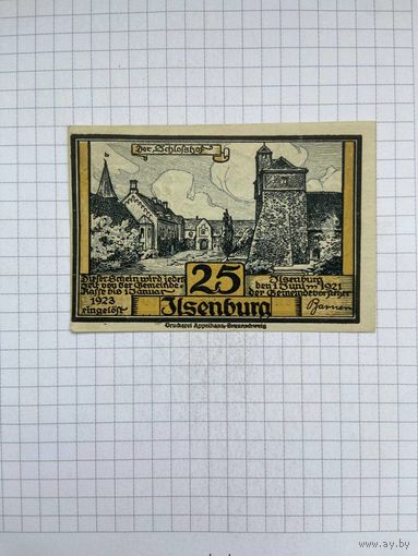 Нотгельд 25 пфеннигов Германия Ильзенбург-0501