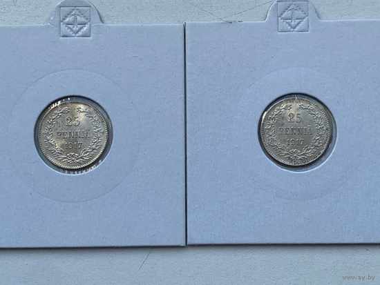 25 пенни 1917 UNC (с коронами и без корон) - 2 шт.