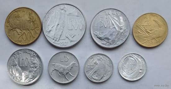 Сан-Марино 1, 2, 5, 10, 20, 50, 100, 200 лир 1981 г. Комплект
