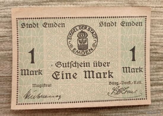 Werty71 Германия 1 марка 1919  банкнота Эмден