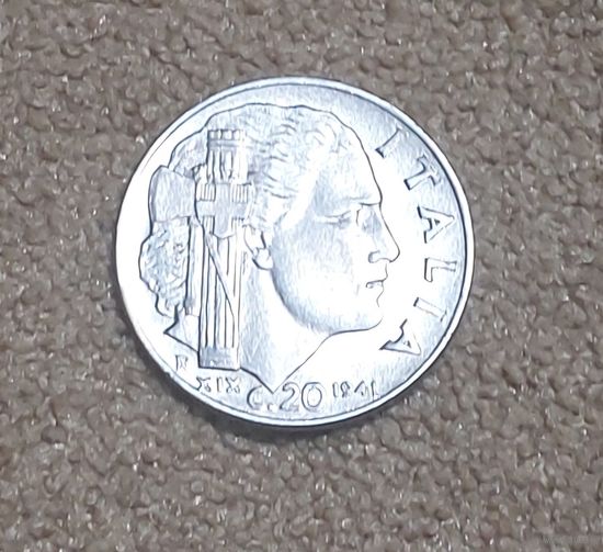 Италия 20 чентезимо, 1942 Магнетик, рубчатый гурт aUNC