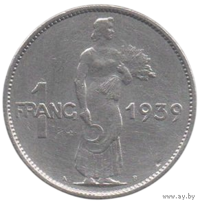 Великое Герцогство Люксембург. 1 франг ( франк ) 1939. Великая Герцогиня Шарлотта Адельгонда Элиза Мария Вильгельмина Нассау-Люксембургская. Нечастая.
