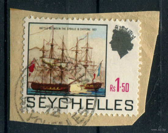 Британские колонии - Сейшелы - 1969г. - история, корабль, 1,5 R - 1 филателистическая вырезка - гашёная [Mi 269]. #3-WB-86-KS-3