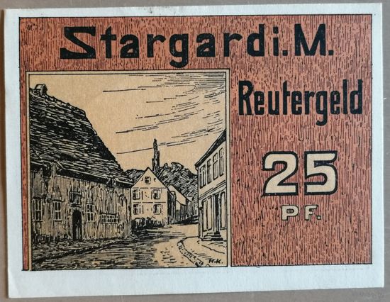 Германия 25 пфеннигов 1922 г Штаргард (Stargard) 1253.1, UNC
