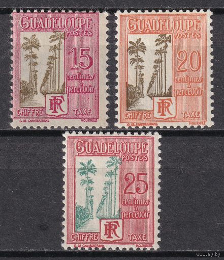108.FrK. Франция. Колонии. Гваделупа. Доплатные марки. Палм - авеню в Капестерр - Бель. 1928 г. Mi.##29-31. (* - описание).