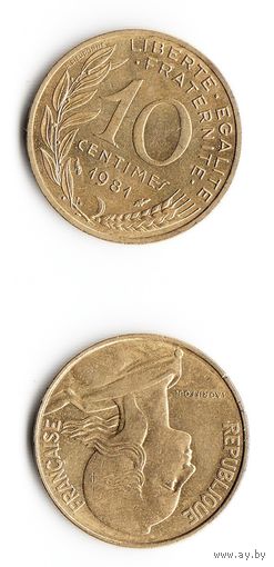 10 сантимов Франция 1981 год