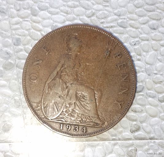 1 пенни 1934 года Великобритания. Король Георг 5. Красивая родная патина!