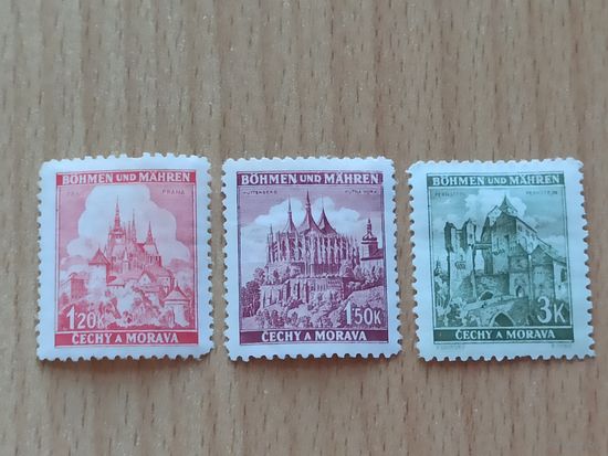 01.1942 - 4-ый выпуск серии ландшафты Богемии и Моравии 1942 г.. Mi 268, 269, 272. MLH, MNH.