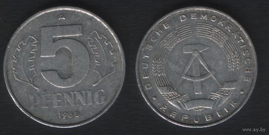 Германия ГДР _km9.1 5 пфенниг 1968 год (обращ(Al (_9
