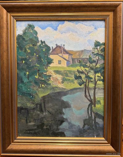 Дьяконов С.Д "Родные места",1974г. Картон, масло. Размер с рамой 40х50 см.