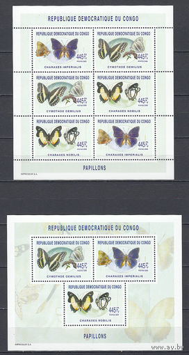 Фауна. Бабочки. Конго. 2003. 6 люксблоков. Michel N 1761-1763 (55,0 е).