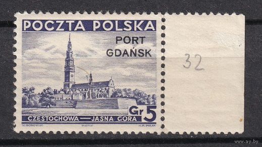7.Pl. Польша. Порт Гданьск. Надпечатка. 5 Gr. 1937 г. Mi.#32.