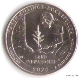 25 центов 2020 г. Парк=54 Национальный исторический парк Рокфеллера Вермонт Двор D _UNC