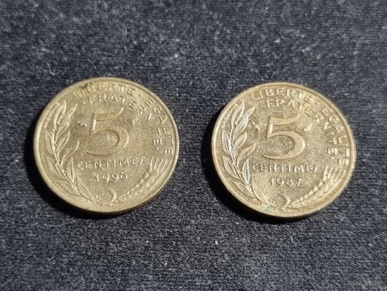 Франция 5 сантимов 1996 и 1987