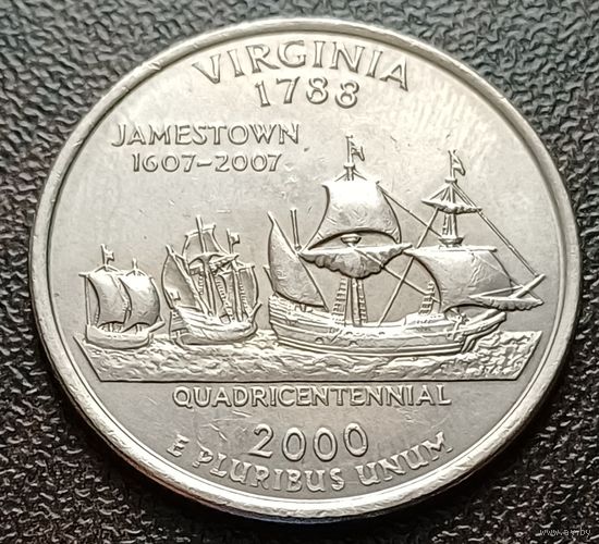 США 1/4 доллара, 2000 Квотер штата Вирджиния   D    ( 1-3-8 )