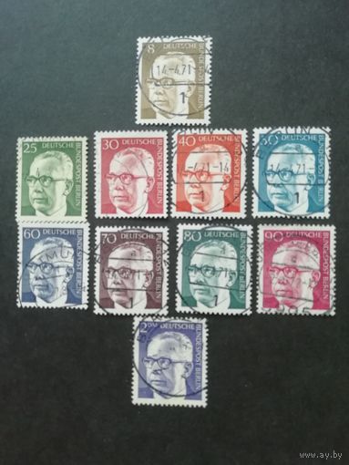 Западный Берлин. 1971 Серия марок "Стандарт. Президент Густав Хайнеманн" (гашеные с клеем и без клея) Mi.360,363-368,370, 393-394 каталог 10.60 евро