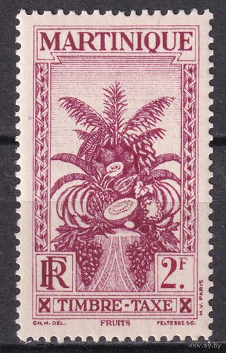 56.FrK. Франция. Колонии. Мартиника. Доплатные марки. Фрукты. 1933 г. 2 Fr.  Mi.#21.