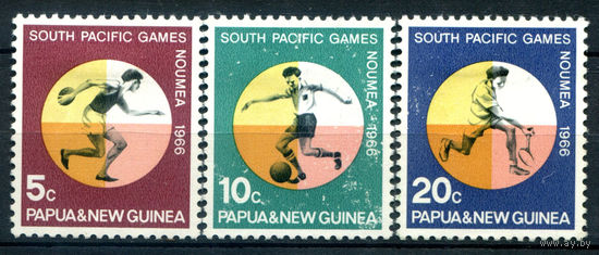 Британские колонии - Папуа Новая Гвинея - 1966г. - южнотихоокенские спортивные игры - 3 марки - полная серия, MH с потёртостью на лицевой стороне [Mi 99-100]. #3-WB-98-A-1
