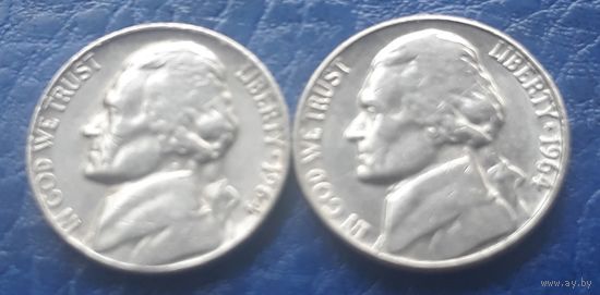 5 центов  1964 Р & D США Джеферсон 2 монеты