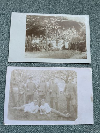 Фотооткрытки 1 Мировая война / Немецкие офицеры и солдаты на отдыхе / униформа полевая и медицинская ? / подписана Buzan (Rumanien)
