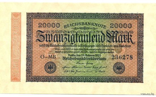 Германия. 20.000 Марок 1923 P85b UNC