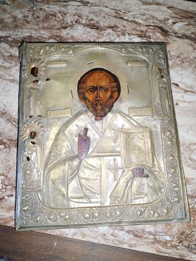 Старинная икона Николая  чудотворца с предстоящими святыми.19 в.