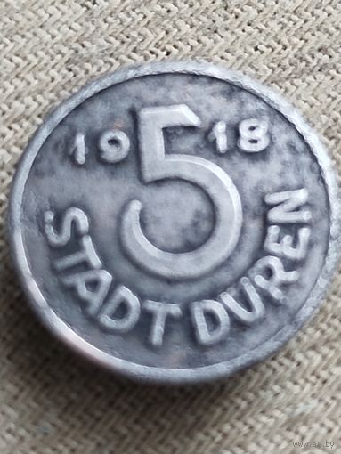 Распродажа - 5 пфеннигов 1918г.,г.Дюрен,Германия