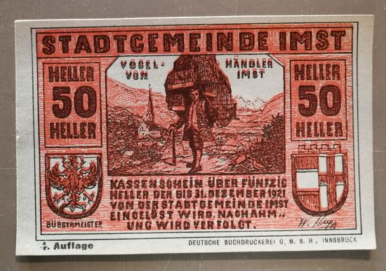 Германия, нотгельды, 50 гелеров 1921 год, город Имст