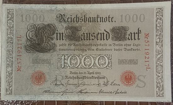 Банкнота 1000 марок 1910 год. Германская империя.
