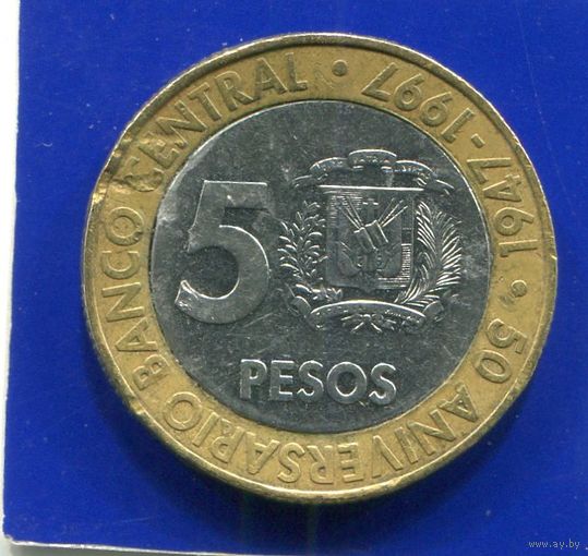 Доминиканская Республика 5 песо 1997 , биметалл