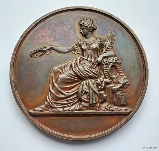 Бельгия, город Турне. Наградная, конкурсная медаль 1844 г. Врученная, именная.