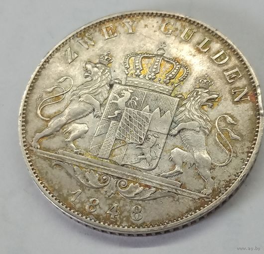 Бавария 2 гульдена 1848 год (первый год чекана)