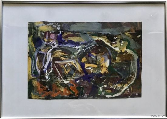 Акулов В.И. "Странная троица", 2003 г. Смешанная техника письма. Размер с рамой и паспарту 30х43 см.