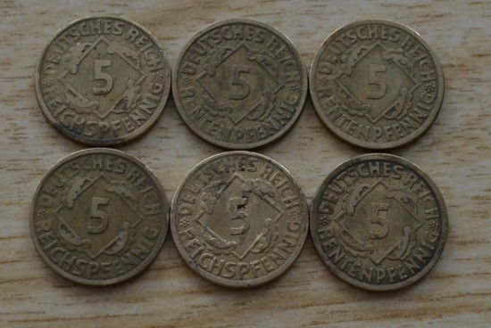 Германия 5 пфеннигов 1924 J - Гамбург