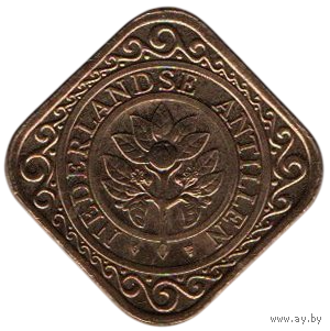 Самоуправляемая Территория Нидерландские Антилы. 50 центов 1989. UNC. Позолоченная сталь. Нечастая (315000)