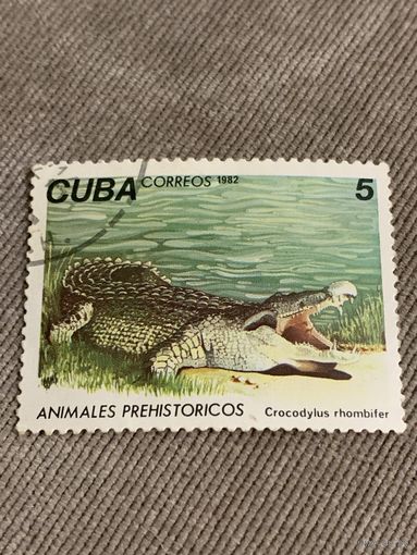Куба 1982. Доисторические животные. Crocodilus rhombifer. Марка из серии