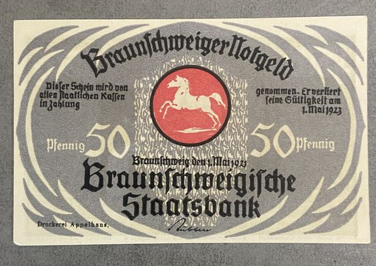 Нотгельд Брауншвейг 50 пфеннигов 1921 год. Веймарская республика
