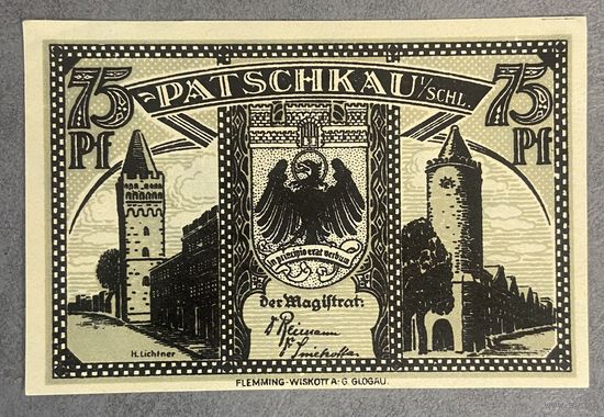 Нотгельд Пачкау 75 пфеннигов 1921 год. Веймарская республика