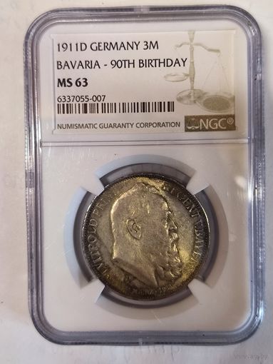 3 марки 1911 Луитпольд MS 63 NGC