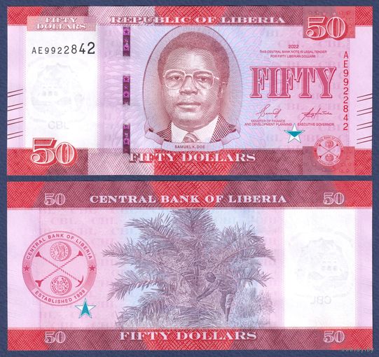 Либерия, 50 долларов 2022 г., P-W40, UNC