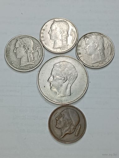 Бельгия 10 франков 1971 , 1 франк  951 , 1970 , 1975 , 50 сантимов 1970  года .