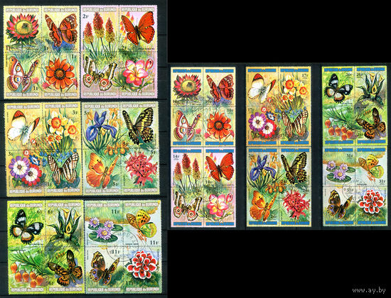 Бурунди - 1973г. - бабочки и цветочки - 48 марок - 12 квартов - полная серия, гашёные с клеем [Mi 963-1010]. #3-Bu-89-B-1