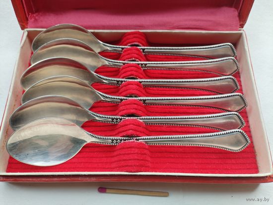 Комплект чайных мельхиоровых ложек в коробке. 14,2 см