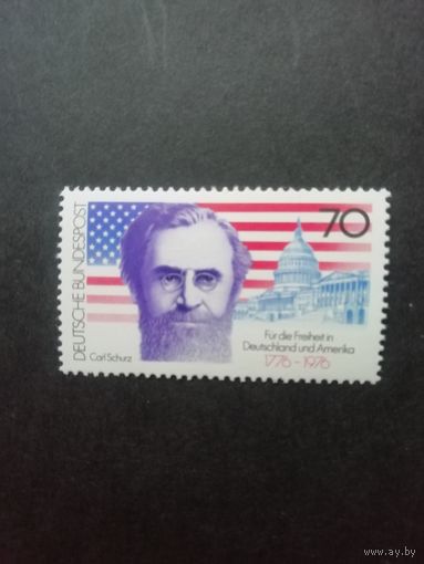 ФРГ 1976 Марка "200 лет отношениям Германии и США. Карл Шурц -политик и реформатор США" (чистая**) Mi.895 каталог 1.30 евро