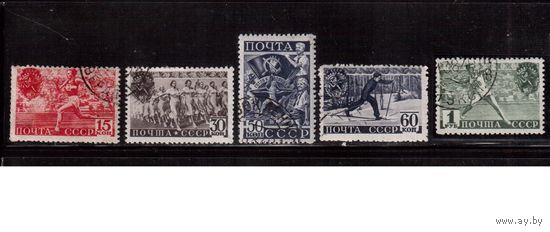 СССР-1940, (Заг.648А-652А)  гаш. , Спорт, все марки перф. греб.
