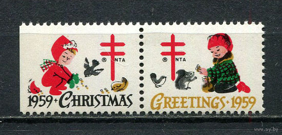 США - 1959 - Рождество и Новый год - сцепка - 2 виньетки. MNH.  (LOT Gс26)-T10P7
